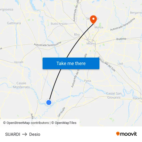 Suardi to Desio map