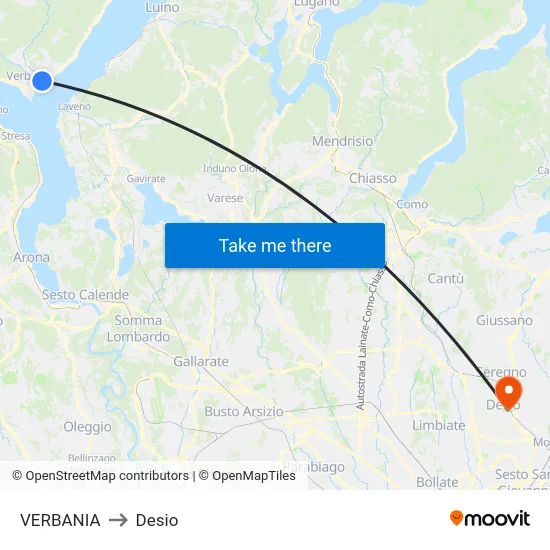Verbania to Desio map