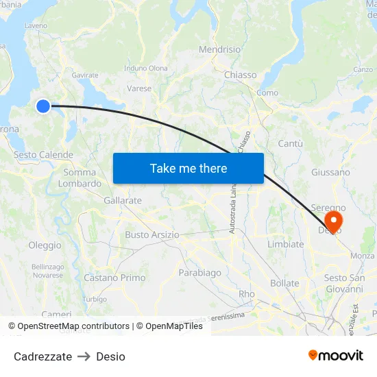 Cadrezzate to Desio map