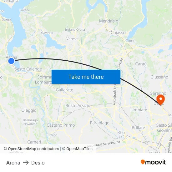 Arona to Desio map
