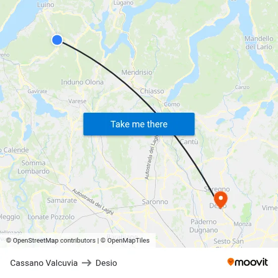 Cassano Valcuvia to Desio map