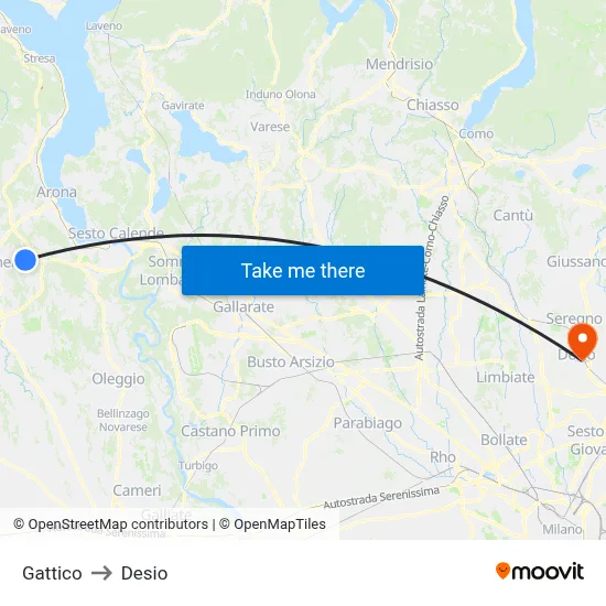 Gattico to Desio map