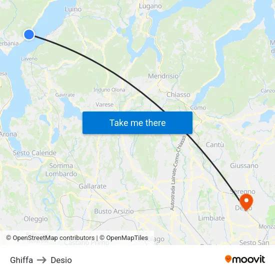 Ghiffa to Desio map