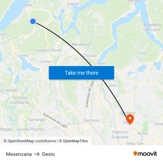Mesenzana to Desio map