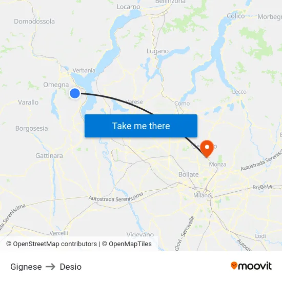 Gignese to Desio map