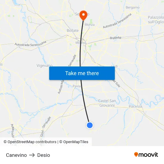 Canevino to Desio map