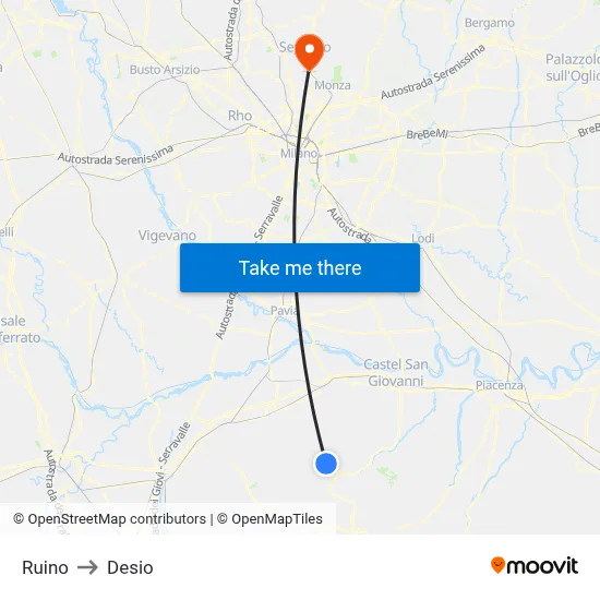 Ruino to Desio map