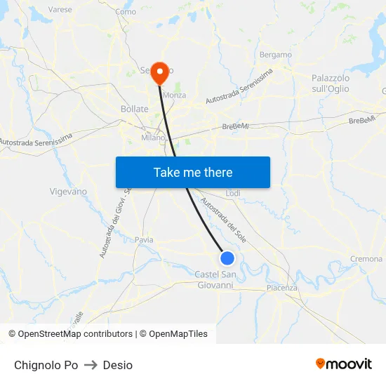 Chignolo Po to Desio map