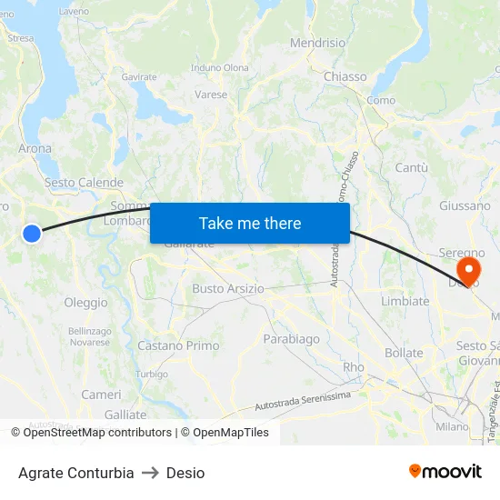 Agrate Conturbia to Desio map