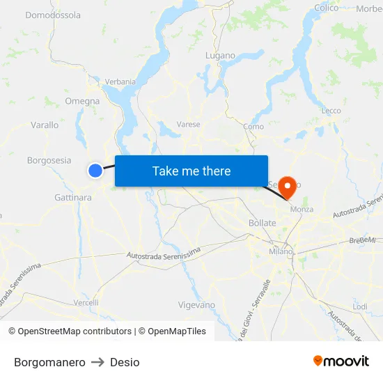 Borgomanero to Desio map