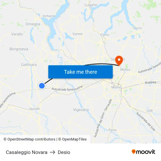 Casaleggio Novara to Desio map
