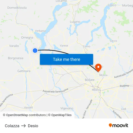 Colazza to Desio map