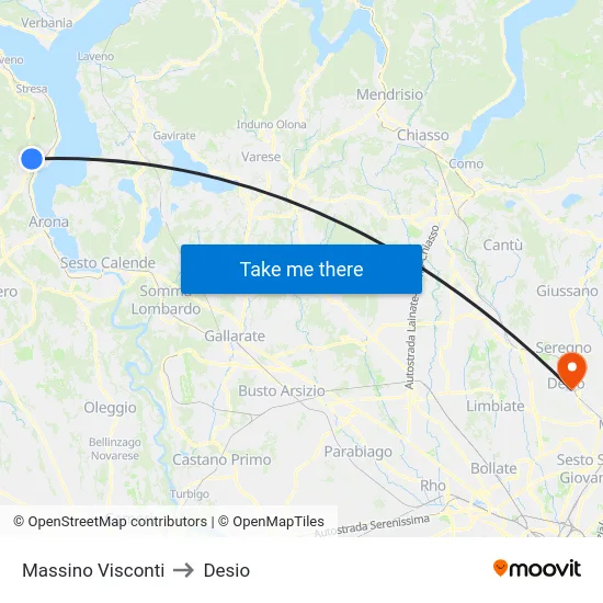 Massino Visconti to Desio map