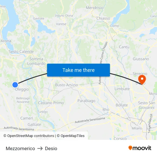 Mezzomerico to Desio map