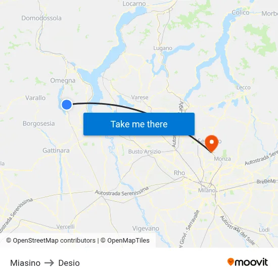 Miasino to Desio map