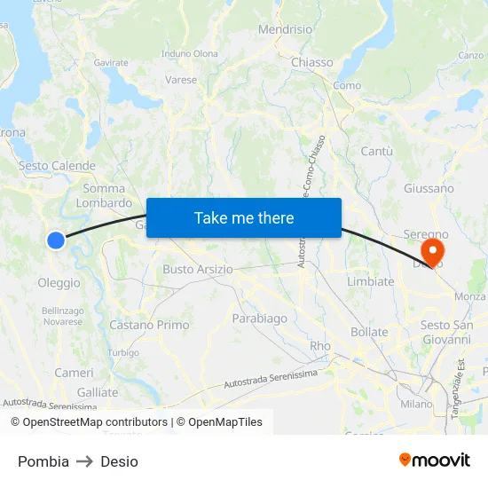 Pombia to Desio map