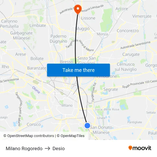 Milan Rogoredo to Desio map