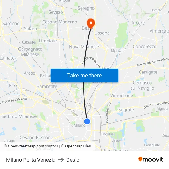 Milano Porta Venezia to Desio map