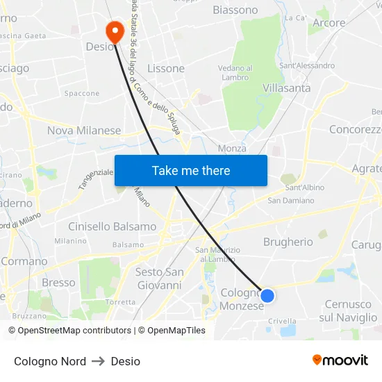 Cologno Nord to Desio map