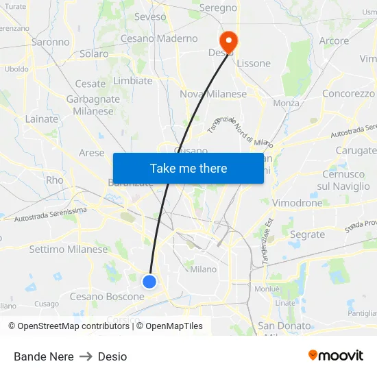 Bande Nere to Desio map