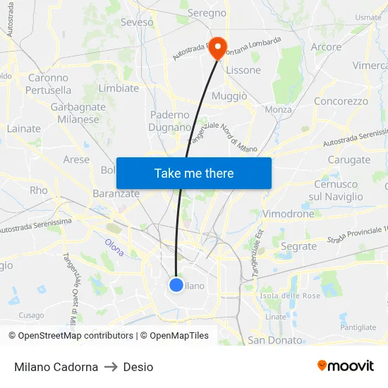 Milan Cadorna to Desio map