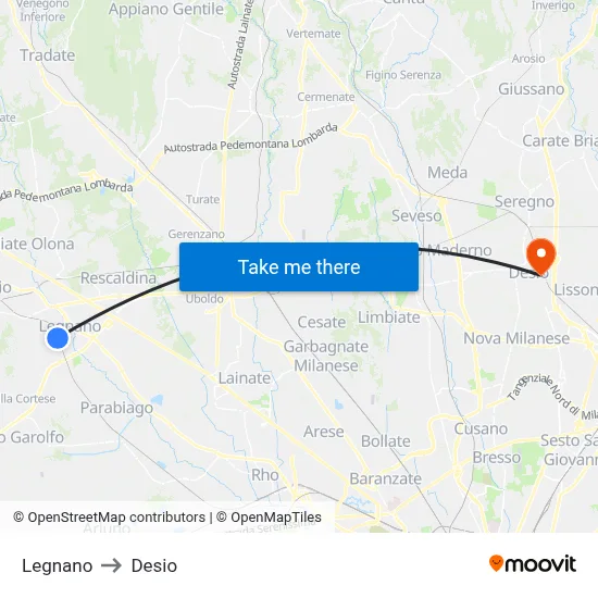 Legnano to Desio map