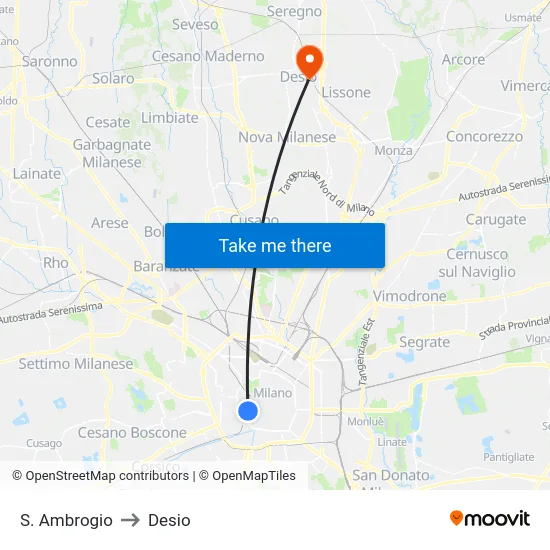 S. Ambrogio to Desio map