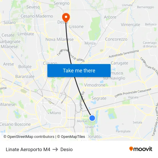 Linate Aeroporto M4 to Desio map