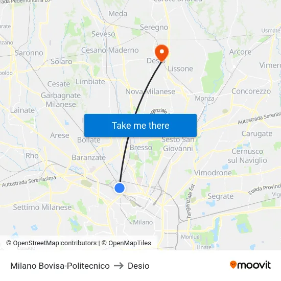 Milano Bovisa-Politecnico to Desio map