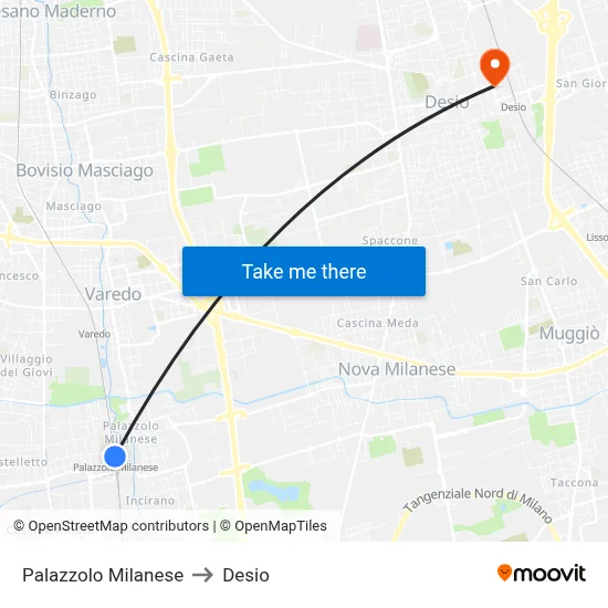 Palazzolo Milanese to Desio map