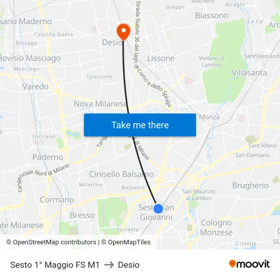 Sesto 1° Maggio FS M1 to Desio map