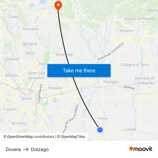 Dovera to Dolzago map