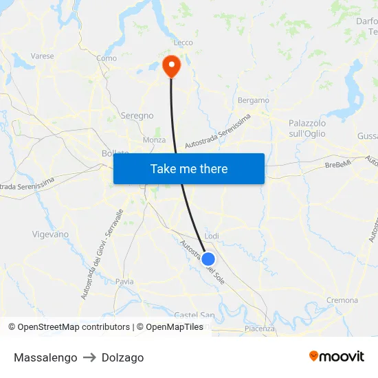 Massalengo to Dolzago map