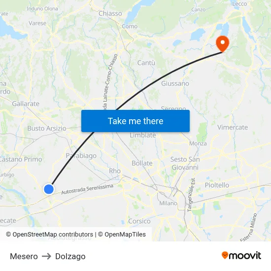 Mesero to Dolzago map