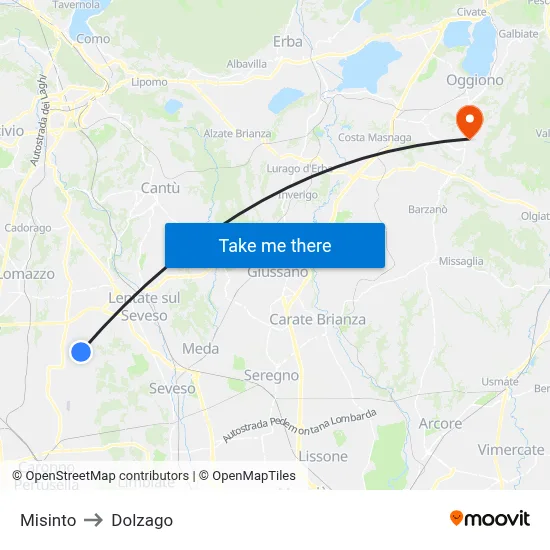 Misinto to Dolzago map