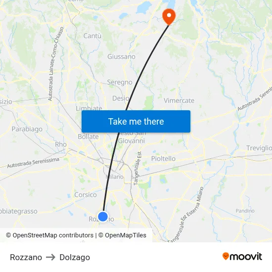 Rozzano to Dolzago map