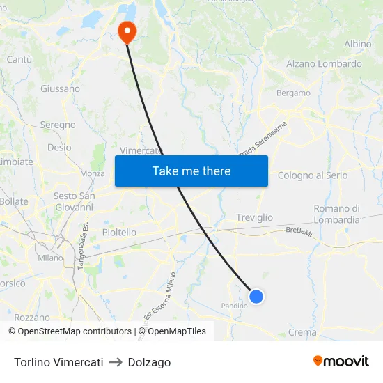 Torlino Vimercati to Dolzago map