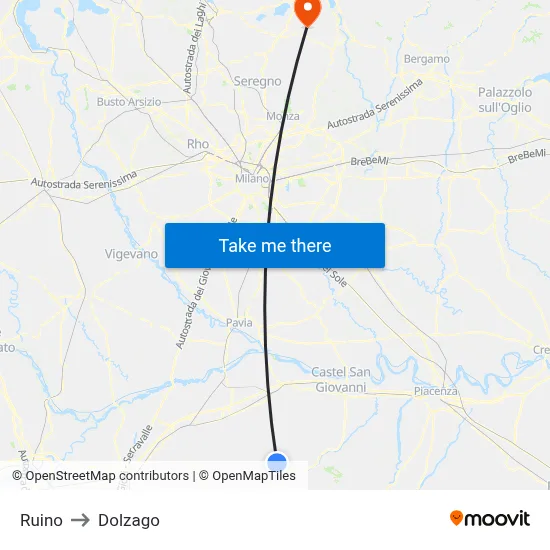 Ruino to Dolzago map