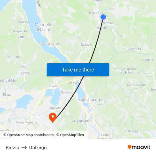 Barzio to Dolzago map