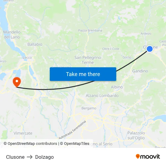 Clusone to Dolzago map