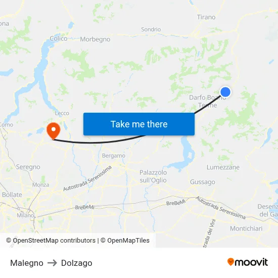 Malegno to Dolzago map