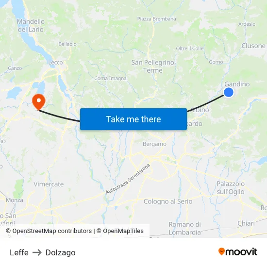 Leffe to Dolzago map
