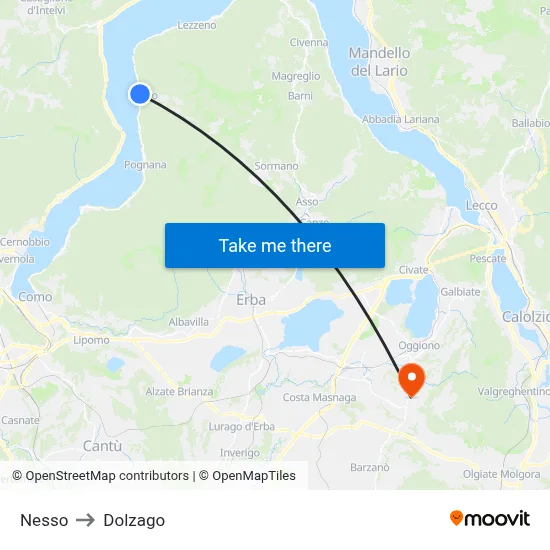 Nesso to Dolzago map