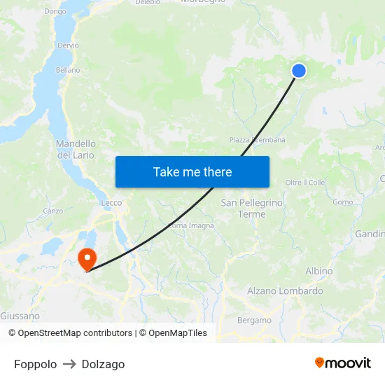 Foppolo to Dolzago map
