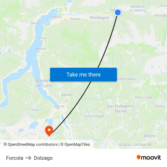 Forcola to Dolzago map