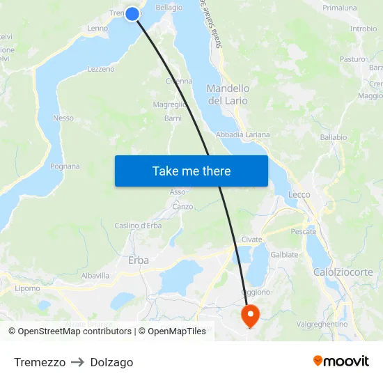 Tremezzo to Dolzago map