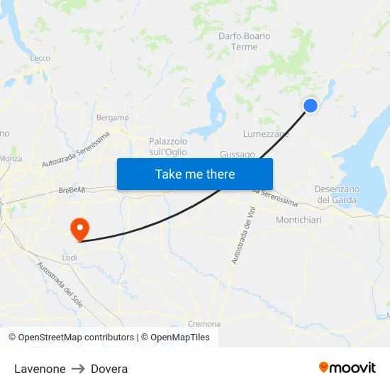 Lavenone to Dovera map