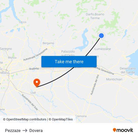 Pezzaze to Dovera map