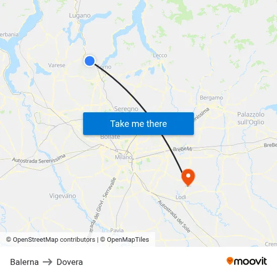 Balerna to Dovera map