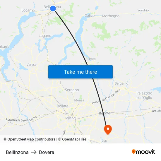 Bellinzona to Dovera map